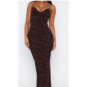 White Fox Black Floral Slip Dress Open Back Tie Maxi Small